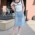 thumbnail image 4 of LYMAYTER ‌ Young Women Summer Denim Skirt Mid-Length Knee-Length‌ for Teens Girls 5-14Y, 4 of 8