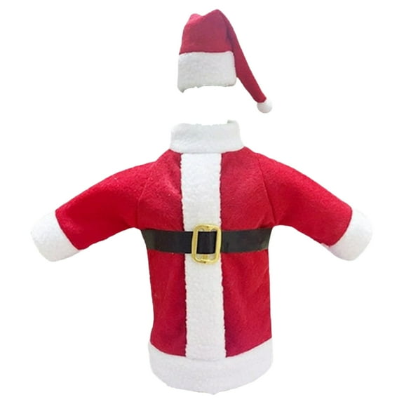 Santa Coat and Hat Wine Bottle Cover for Standard 750ml Bottles, Christmas Themed for Red Liquor Champagne, Suit Design for Holiday Parties and Gifts