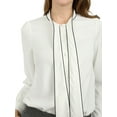 thumbnail image 6 of DARING DIVA Women's Contrast Color Button Down Long Sleeve Tie Neck Shirt S White, 6 of 7