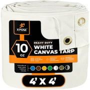 Xpose Safety Canvas Tarp - 10oz White Poly Canvas Tarps Heavy Duty Water Resistant with Brass Grommets- Multipurpose Outdoor Tarpaulin for Camping, Canopy, Trailer, Equipment Cover 4' x 4'