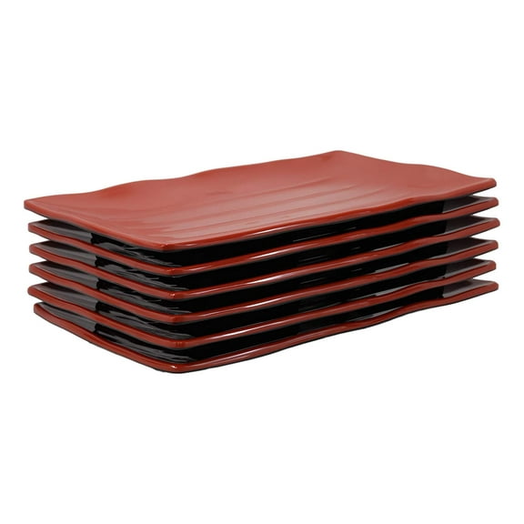 Large Red Black Melamine Serving Platter Plate or Dish For Sushi Kebab Set of 6