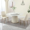 thumbnail image 2 of Montary 59" Modern Round Dining Table w/ Lazy Susan & Cylinder Base - White Sintered Stone Tabletop for 6-8, Marble Design (Table Only), 2 of 7