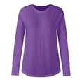 thumbnail image 7 of Womens Tops Women's Solid Round Neck Loose Long Sleeve Medium Length Leaky Thumb T-shirt Top Shirts for Women Kagetolytai Purple L, 7 of 7