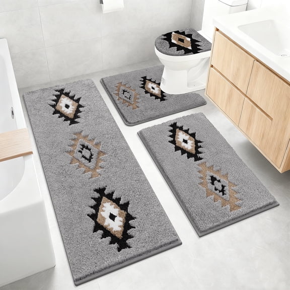 Bathroom Rugs Sets 4 Piece with Toilet Lid Cover, Non Slip Bathroom Mats Extra Soft Bath Rugs Absorbent Shaggy Rugs Perfect Plush Mats U-Shaped Toilet Rug and Toilet Cover