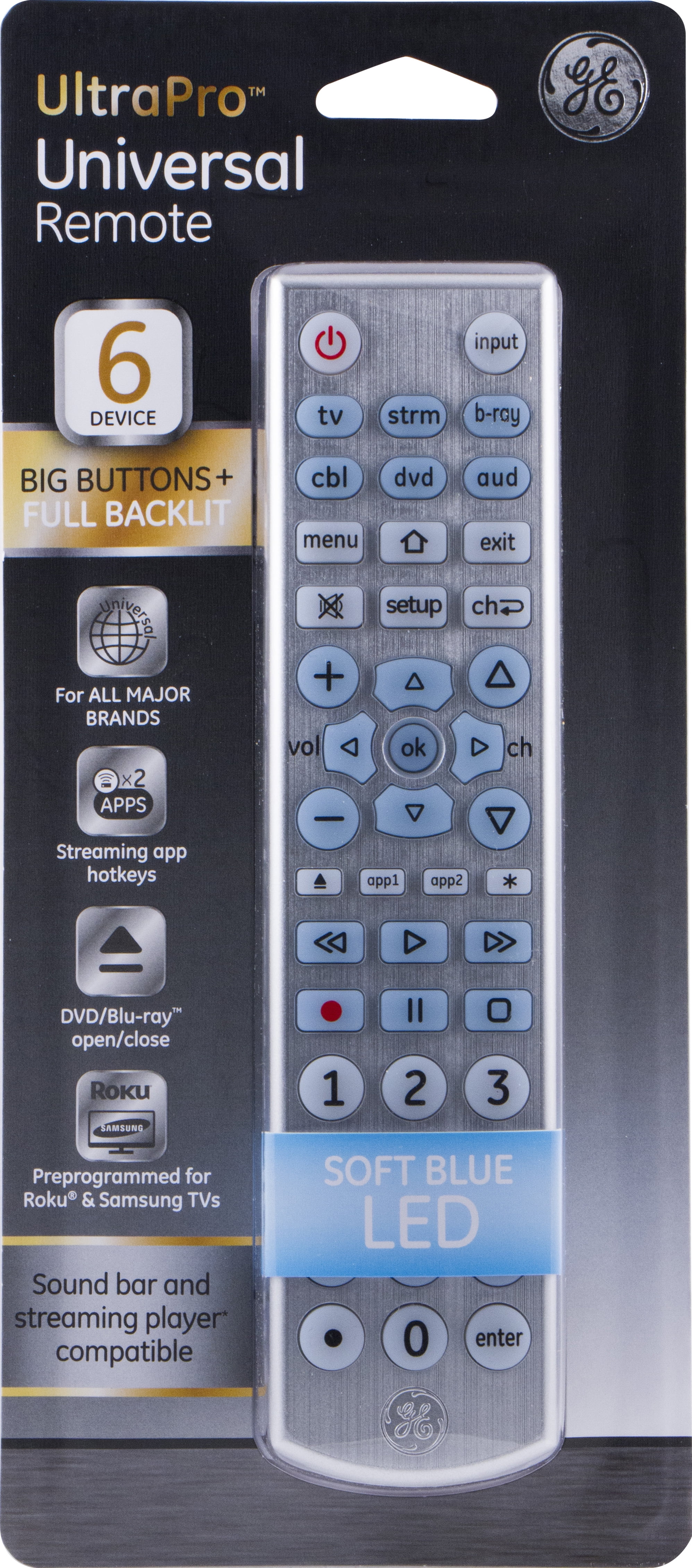 Ge 6 Device Universal Remote Control Backlit Silver 33712