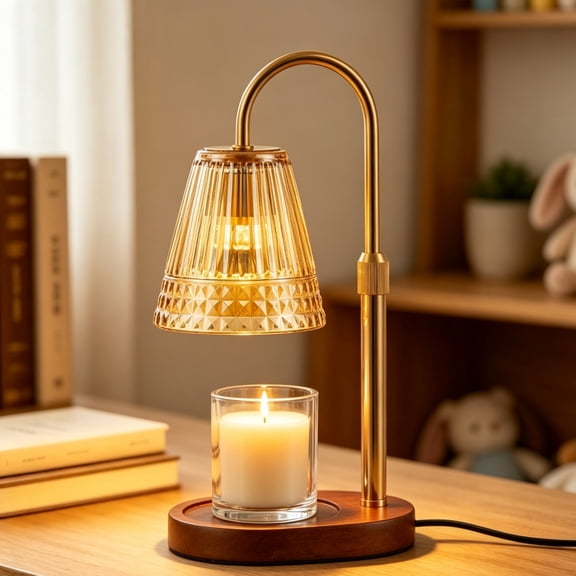 Candle Warmer Lamp with Timer, Dimmable Wax Melt Warmer for Jar Candles, Adjustable Height Champagne Gold Home Decor