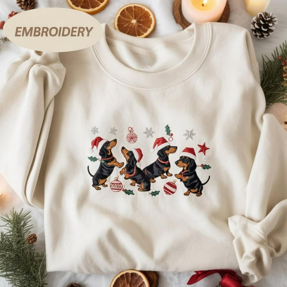 Dachshund Christmas Embroidered Sweatshirt, Dachshund Christmas Shirt, Dog Lover Gift, Dachshund New Year Shirt, Dachshund Mom Shirt