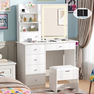 Costway Real Wood Large Bedroom Dressing Table Desk Set with Tri