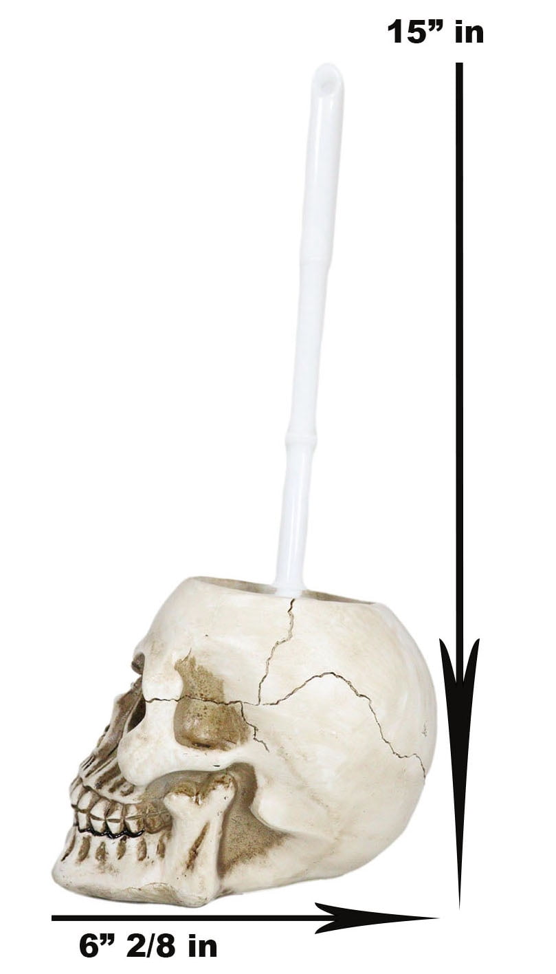 Macabre Grinning Skull Cranium Toilet Brush & Base Holder Bathroom 2 Piece Set