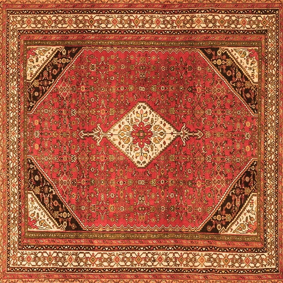 Ahgly Company Indoor Square Medallion Orange Traditional Area Rugs, 5' Square