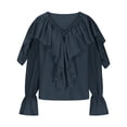 thumbnail image 3 of GigrtiJin Ruffle Front Blouse for Womens V Neck Long Sleeves Solid Color Shirts Casual Loose Fashion Pullover Tops, 3 of 5