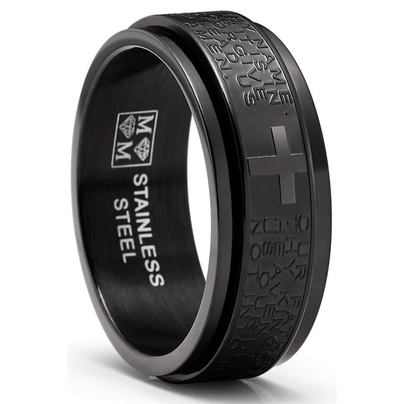 Metal Masters Mens Stainless Steel Lord's Prayer Spinner Fidget Ring Anxiety Band Black 8mm