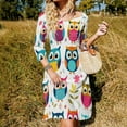 thumbnail image 3 of Cute Owl Pattern-1 Womens Summer Dress Tie Back A Line Flare Dress, 3 of 9