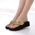 thumbnail image 4 of De mujer Brillo Plataforma Sandalias Brillante Tanga Sandalias Antideslizante Tacón cuña Flops Talla 39 (Dorado), 4 of 5