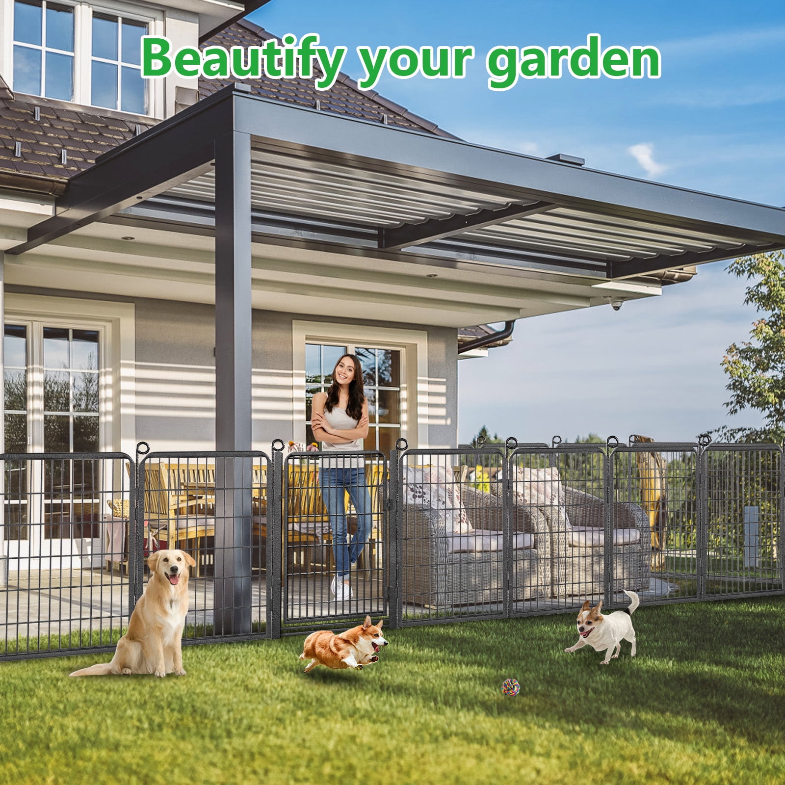 Jhsomdr Decorative Metal Garden Fence 40in (H) 2 Panels Heavy Duty Iron Wire Fence Outdoor Animal Barrier No Dig Garden Fencing for Yard Landscape