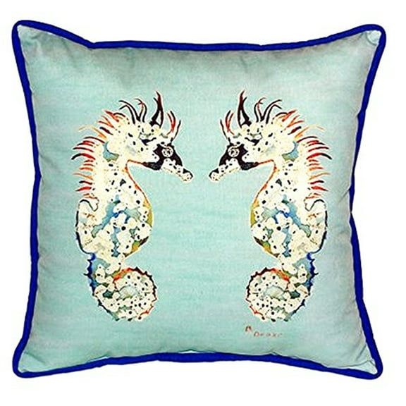 Betsy Drake SN388C 12 x 12 in. Betsys Sea Horses Teal Small Indoor & Outdoor Pillow