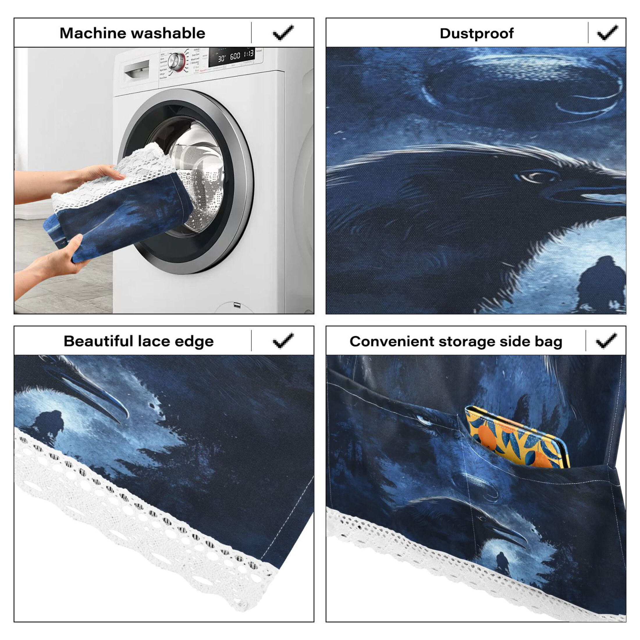 WOBOGO Raven Wolf in The Moonlight Washing Machine Cloth Dryer Refrigerator Top Cover Protective Non-Slip Mat For Kitchen Laundry