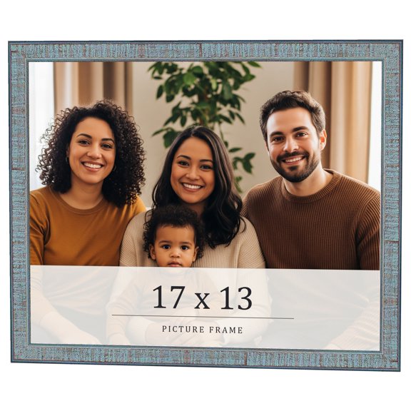 17x13 Frame Blue Scuffed Farm Board Solid Wood Picture Frame Width 0.75 Inches | Interior Depth 0.5