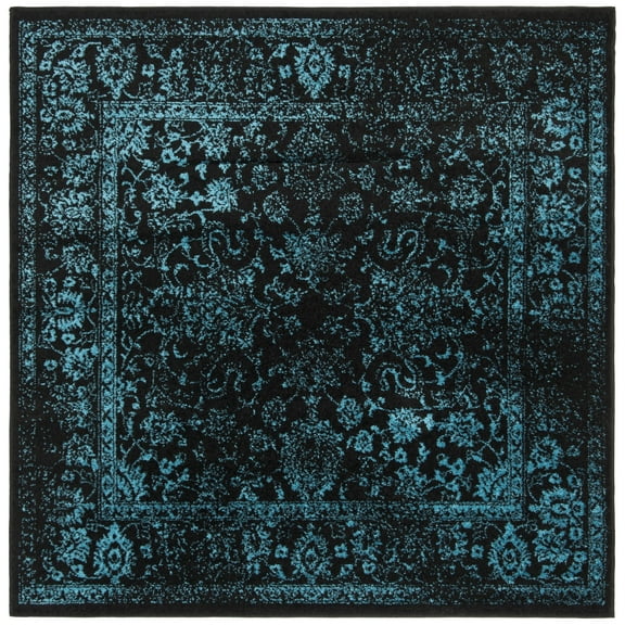 SAFAVIEH Adirondack Wyatt Traditional Distressed Area Rug, Black/Teal, 8' x 8' Square