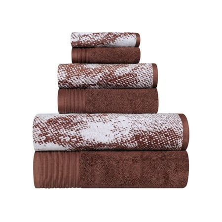 100% Cotton Highly Absorbent 6-Piece Solid and Marble Effect Towel Set, Brown by Superior