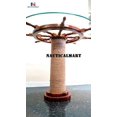 thumbnail image 3 of Authentic Wood Crafted Coffee Table with Thick Glass Top | Maritime Ship Wheel Tables with Rope Pillar (36 Inches), 3 of 4