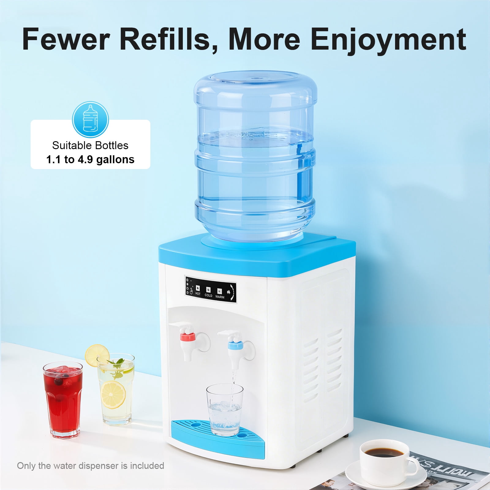 Top Loading Countertop Water Cooler Dispenser with Hot & Cold Water, Freestanding Hot and Cold Water Cooler Dispenser Mini Small Refrigeration Desktop Automatic Drinking (Blue)