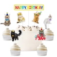 thumbnail image 1 of Set de decoración para tartas con forma de gato, feliz cumpleaños, 7 piezas, Let's Pawty Party, 1 of 5