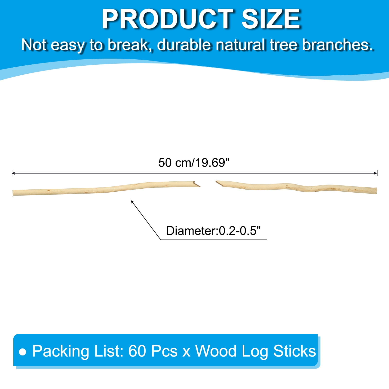 Uxcell 60 Pcs / 50cm Wood Log Sticks, 0.2-0.5inch inch in Diameter Natural Wood Craft Sticks, Dried Wood Sticks Decorative Wood Branch Sticks for DIY Crafts Accessory Photo Props, Wood Color