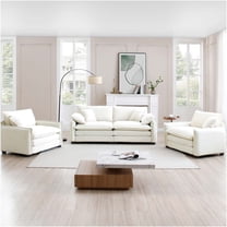 JERFIT Modern Corduroy 4-Piece Sofa Set for Living Room, Beige Convertible Sectional Couch with Pillows