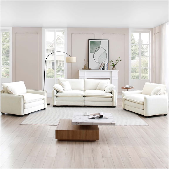 JERFIT Modern Corduroy 4-Piece Sofa Set for Living Room, Beige Convertible Sectional Couch with Pillows