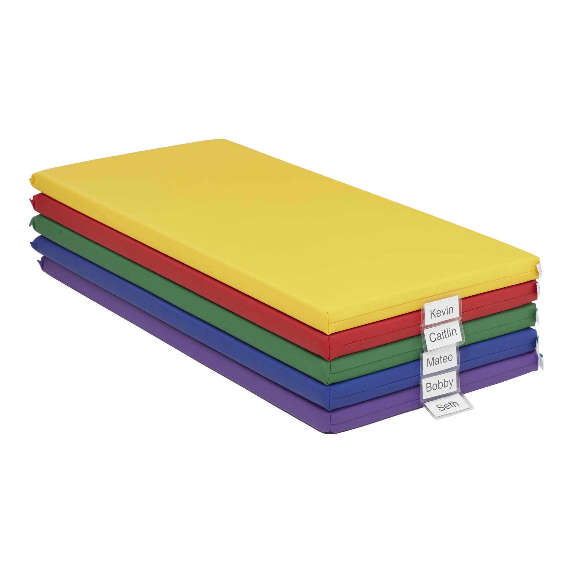 ECR4Kids SoftZone Rainbow Rest Time Mat with Name Tag, Sleeping Pad, Assorted, 5-Piece