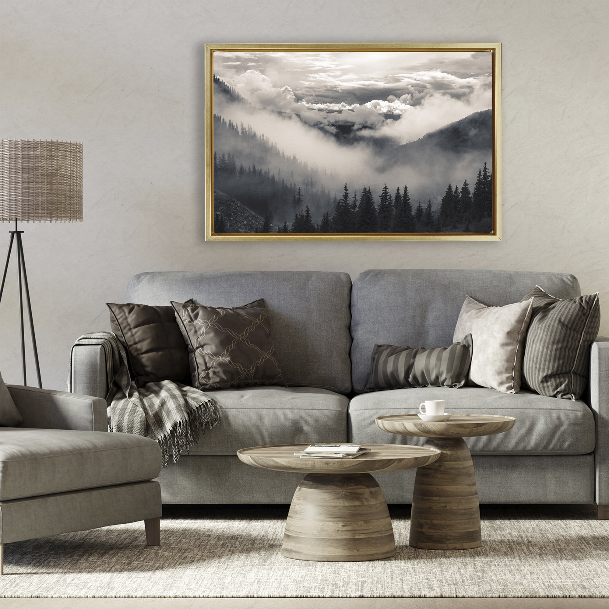Billowing Fog Atmosphere Gold Framed Floater Canvas Wall Art, design by Decent Exposures