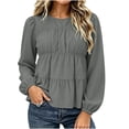 thumbnail image 2 of QINGFSAP Womens Tops Long Sleeve Round Neck Tiered Ruffle Pleated Loose Fit Tops, 2 of 8