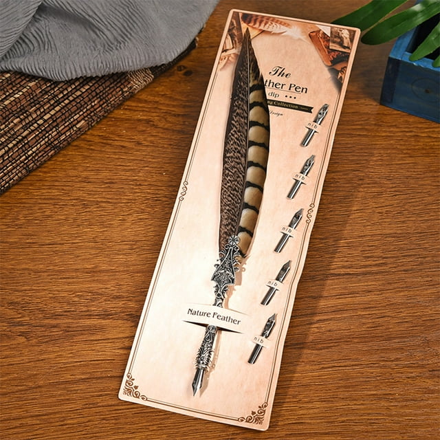 Feather Fountain Pen,Exquisite Classical Vintage Feather Fountain Pen Quill Pen Calligraphy Quill Dip Pen Home Decor Gift