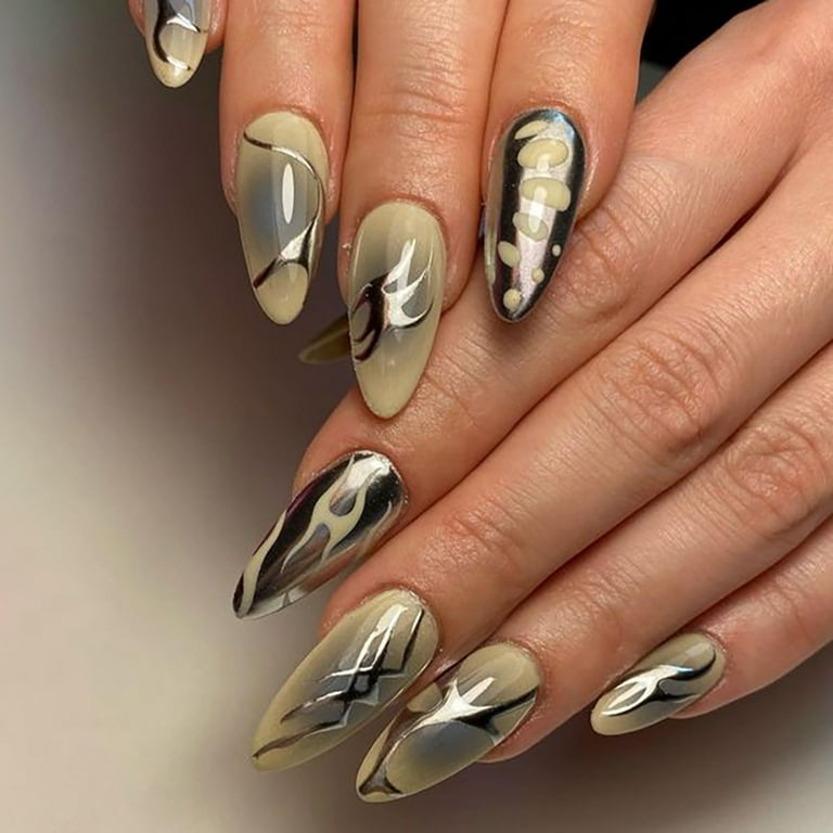 8 Sheets Irregular Flame Nail Art Stickers Metallic Silver Nail