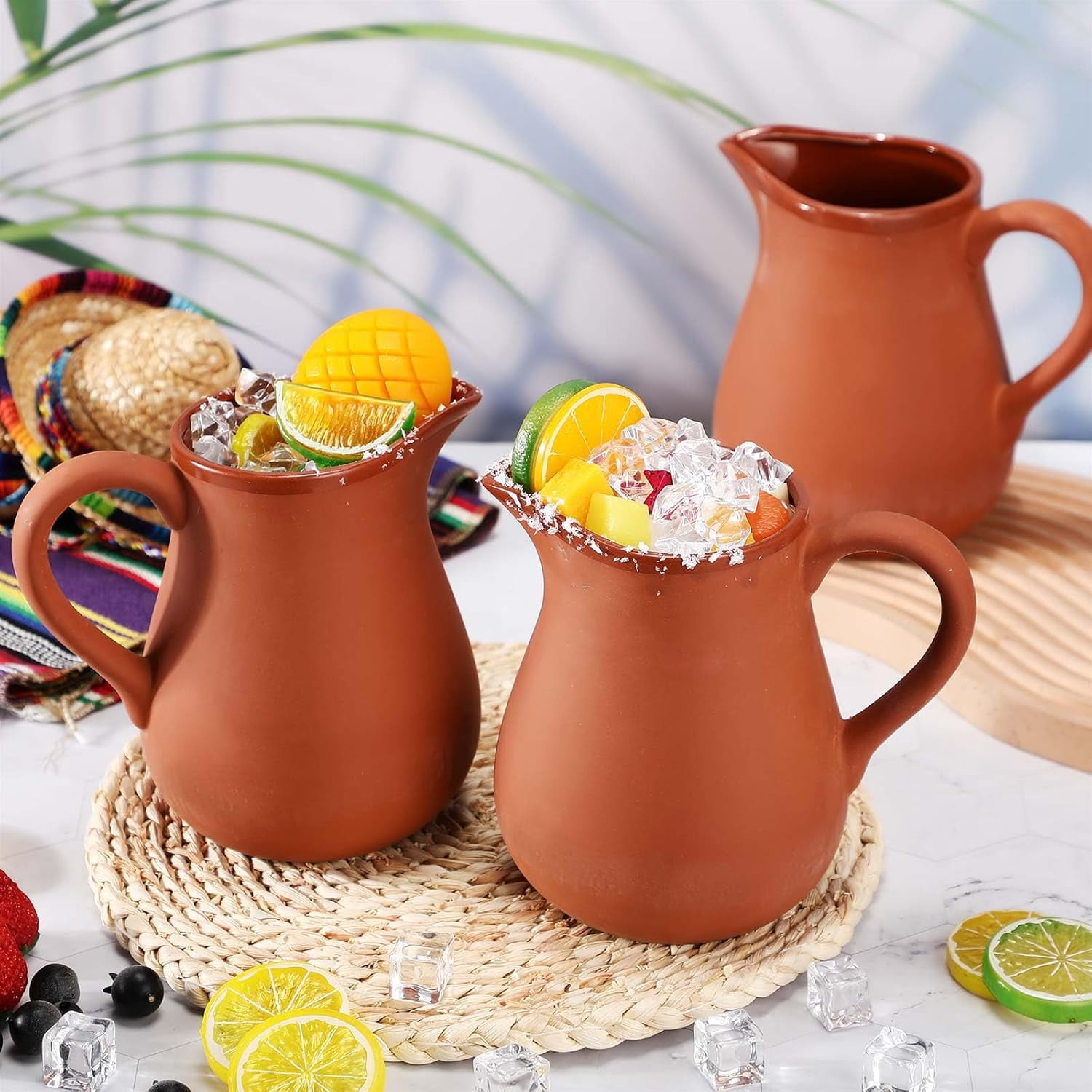 Set of 5 Traditional Mexican Flower Design Ceramic Cazuelas