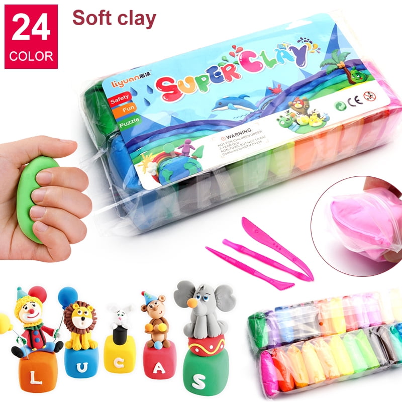 No-Toxic Modeling Clay with Clay Cutting Tools 24 Bright Color Ultra Light Kids Modeling Clay Exsart Air Dry Clay Best Kids Gift.
