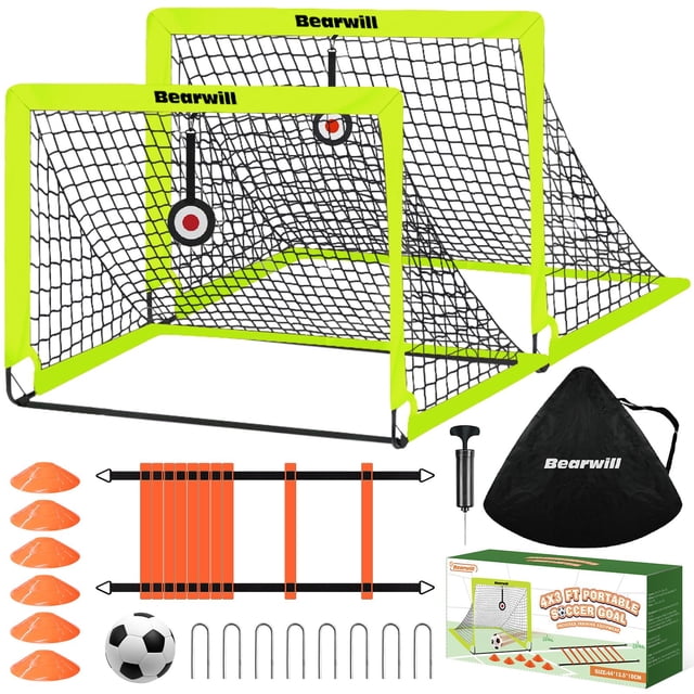 Portería de fútbol Bearwill para niños 4x3 pies con balón, escalera, conos y objetivos
