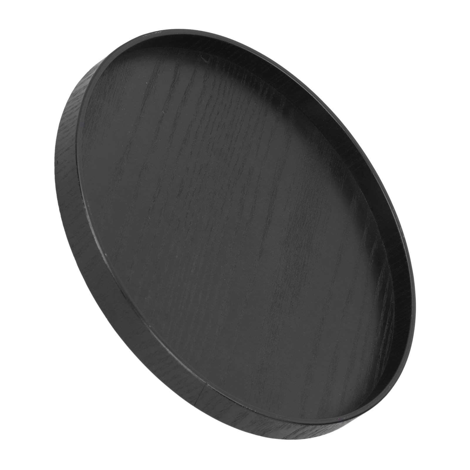 Black Round Wooden Food Fruit Serving Tray Service Plate For Home Kitchen Hotel 