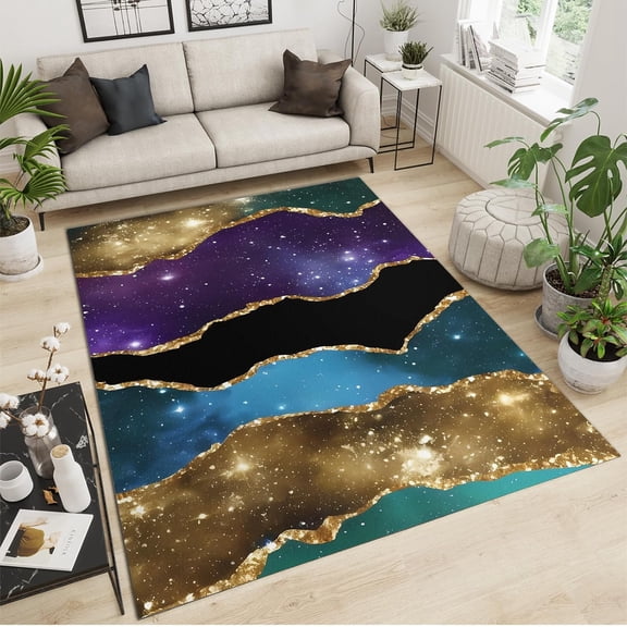 Purple Gold Marble Area Carpet for Living Room, Retro Dreamy Luxury Non-Slip Washable Rug, Entryway Rug Lightweight Noise Reduction for Apartment Bedroom Front Door 2x3ft