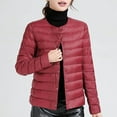 thumbnail image 2 of XPMWRP Women's Lightweight Crew Neck Down Quilted Jacket Long Sleeve Solid Color Slim Button Coat Winter Keep Warm Loose Puffer Jacket with Pocket Red M, 2 of 5