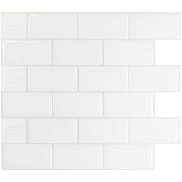 Smart Tiles Peel and Stick Backsplash Wall Tiles, Subway White, 10pcs, 10.95in x 9.7in