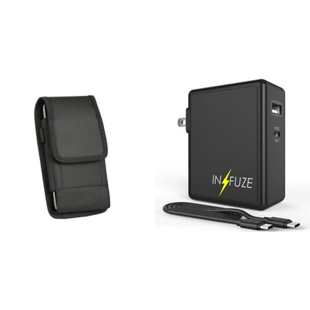 

Holster and Wall Charger Bundle for TCL 30 Z: Vertical Nylon Belt Pouch Case (Black) and 45W Dual USB Port PD Power Delivery Type-C and USB-A Power Adapter