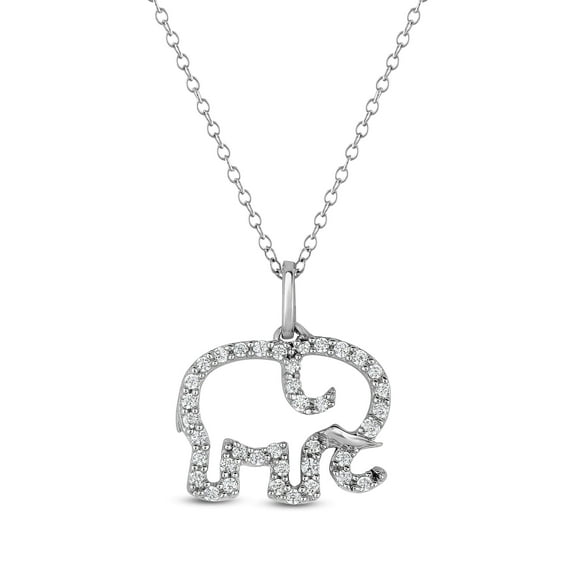 Diamaison 1/10 Cttw Natural White Diamond Elephant/Animal Pendant for Adult Men & Women in Sterling Silver