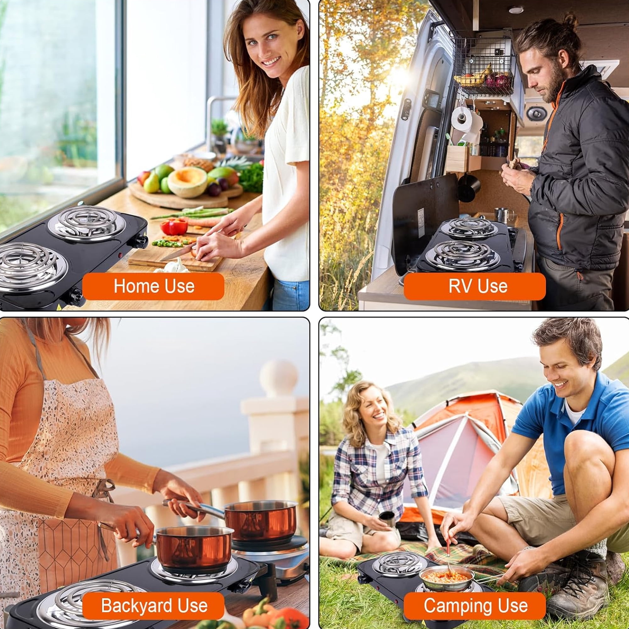 Daretodo 2000W Portable Electric Double Burner, Electric Hot Plate Kitchen Cooktop Cooking Stove Frying Pan and Easy to Clean for Home or Dorm, 5 Adjustable Temperatures, Black