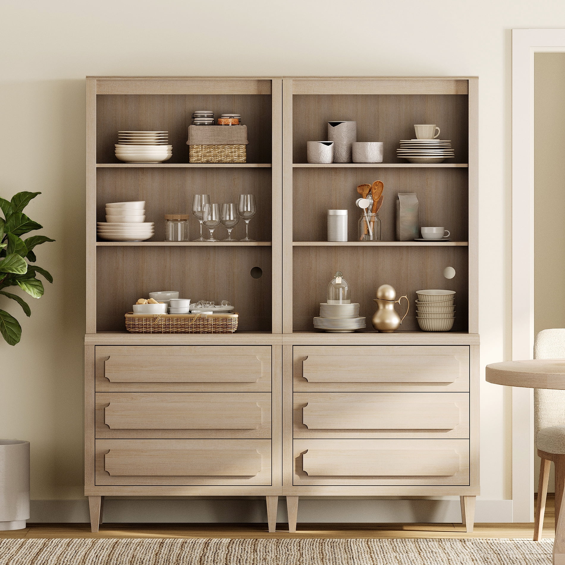 Tall Bookshelf with Drawers, 72.8 Inch Vintage Wood Bookcase with Storage, 2 PCS
