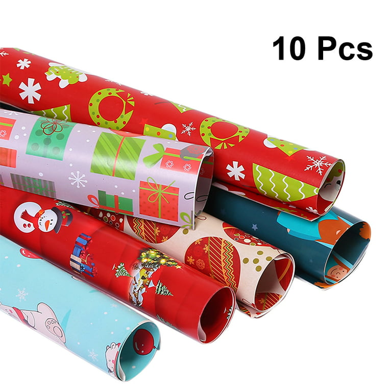 Frcolor 10pcs Christmas Packaging Paper Roll Beautiful Printing Packing Paper Roll for Girl Woman Lady (Random Pattern, 52x75cm), Multicolor