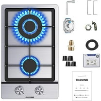 KOXKING 12 Inch Gas Cooktop, 2 Burner Drop-in Stove, Dual Fuel NG/LPG Convertible for RVs, Apartments & Small Kitchens, Stainless Steel with Thermocouple Protection