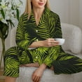 thumbnail image 6 of Yiaed Tropical Palm Leaves Fern Leaf Print Pajamas Women's Long Sleeve Sleepwear Soft Button Down Loungewear Pjs Lounge Set Nightwear Womens Pajama Pants-XX-Large, 6 of 7