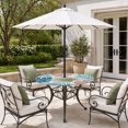 thumbnail image 2 of Round Outdoor Tablecloth with Umbrella Hole and Zipper, Turquoise Green Palm Leaves Tablecloth with Elastic Waterproof, Tropical Botanical Summer Patio Table Covers for 31" - 35" Picnic Pool Tables, 2 of 9